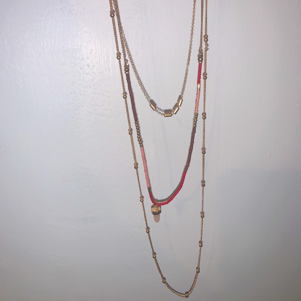 Red and gold layered necklace